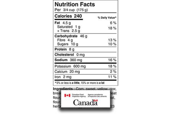 cfia nutrition label