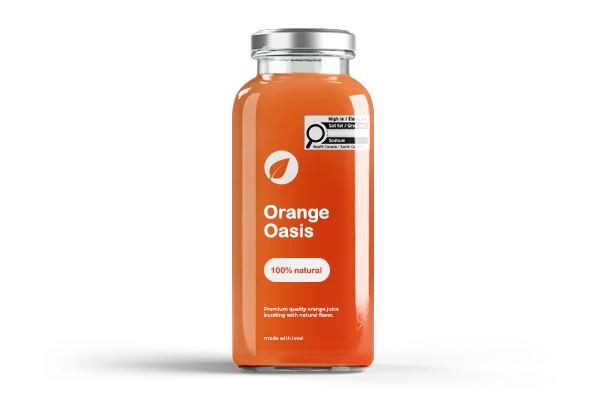 orange juice bottle with front of package label